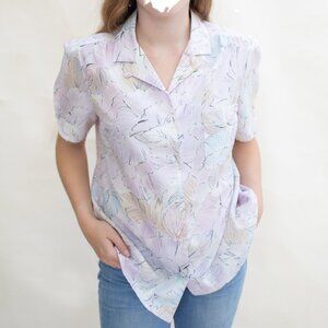 SOLD Vtg 80's 90's Shirt Blouse Button Up Pastel Sheer Floral Secretary Preppy